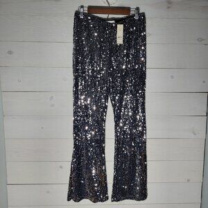 NWT Women Sequin Metallic Flare Pants Festive Christmas Holiday.